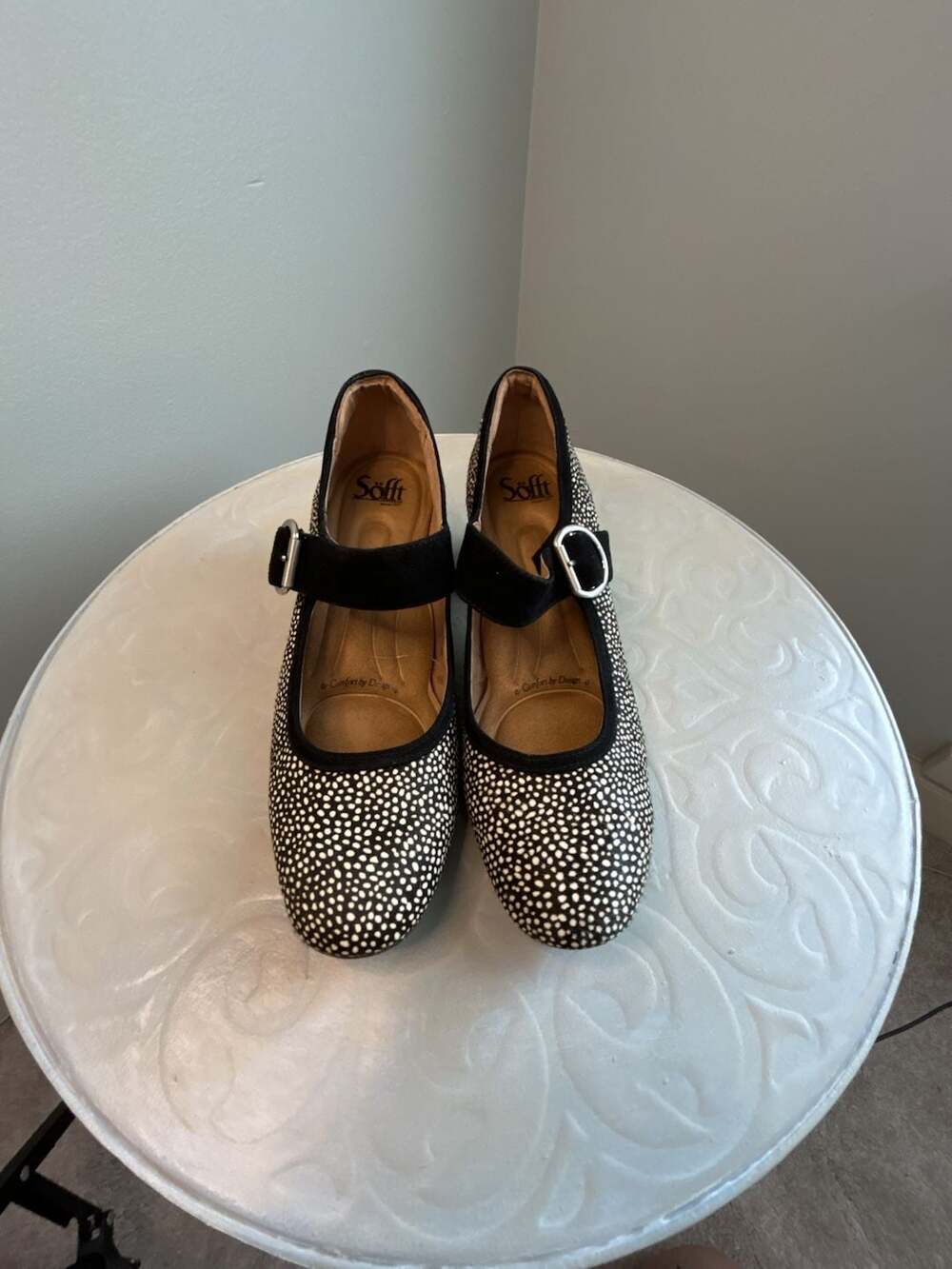 Sofft Calina Spotted Calf Hair Mary Jane Block Heels